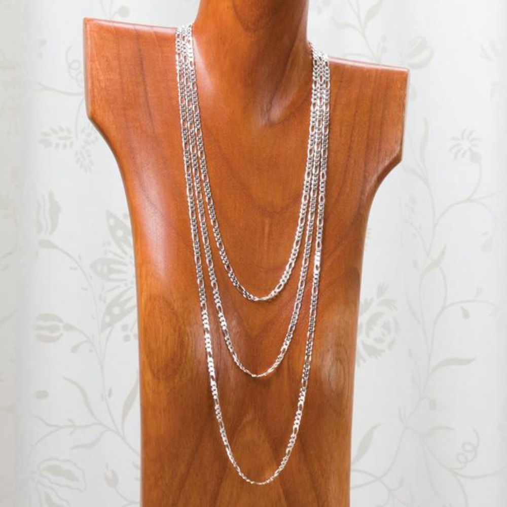 30 Inch Figaro Sterling Silver Necklace Chain - Picture 2 of 3